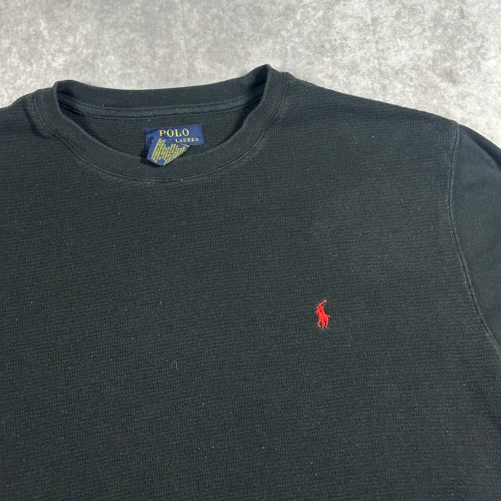 Polo Ralph Lauren Mens 2XL Waffle Knit Thermal Long Sleeve Shirt Black Red Pony - Picture 3 of 8
